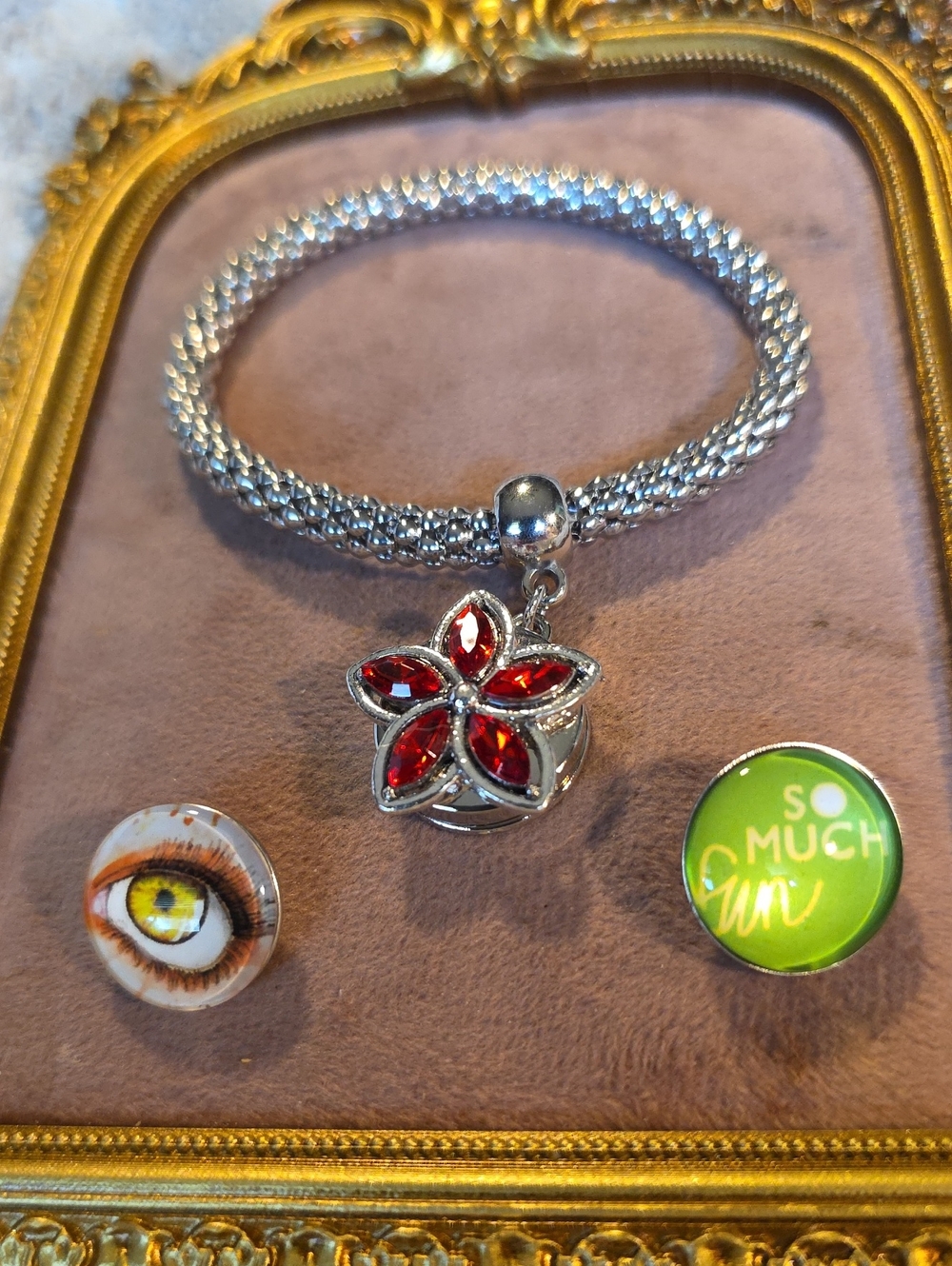 Vintage Interchangeable Ginger Snap Charm Bracelet Bundle w/ 3 Snaps